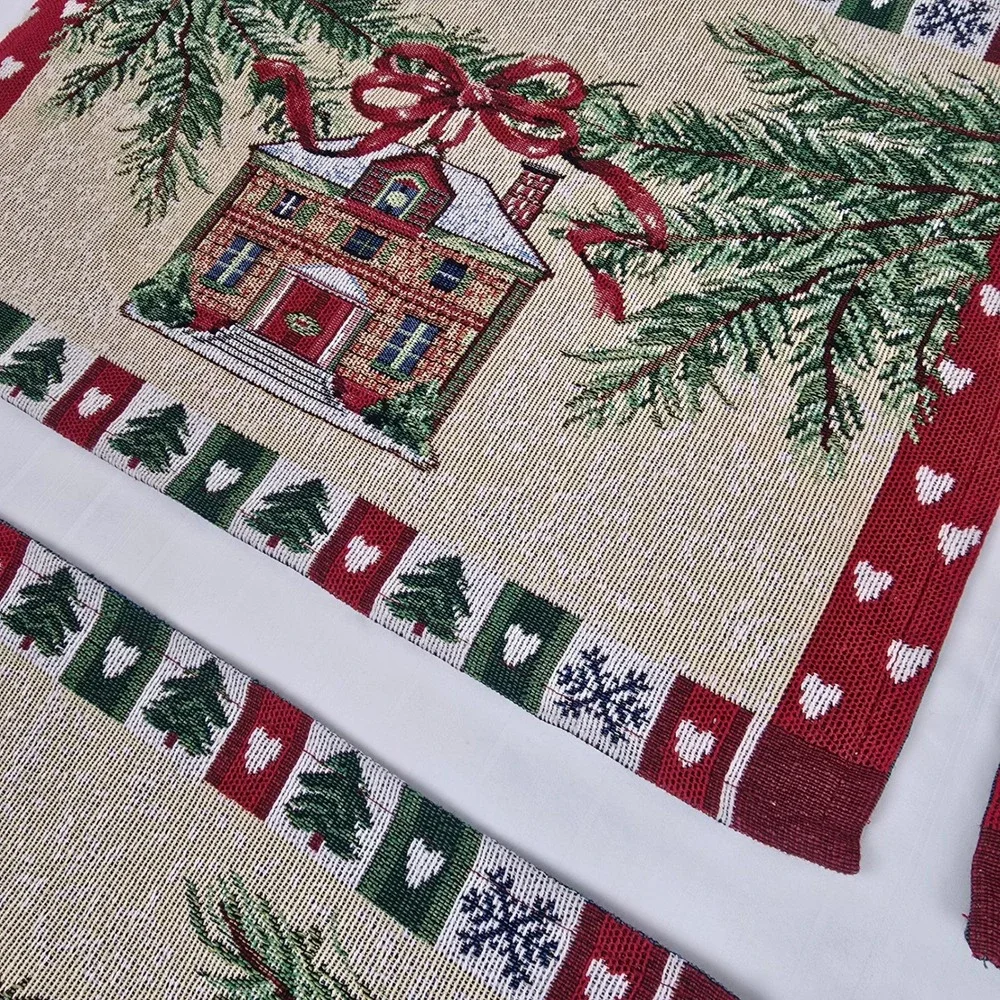 Vintage Christmas Tapestry Placemats Set Holiday Cottage Winter Decor 17.5x13